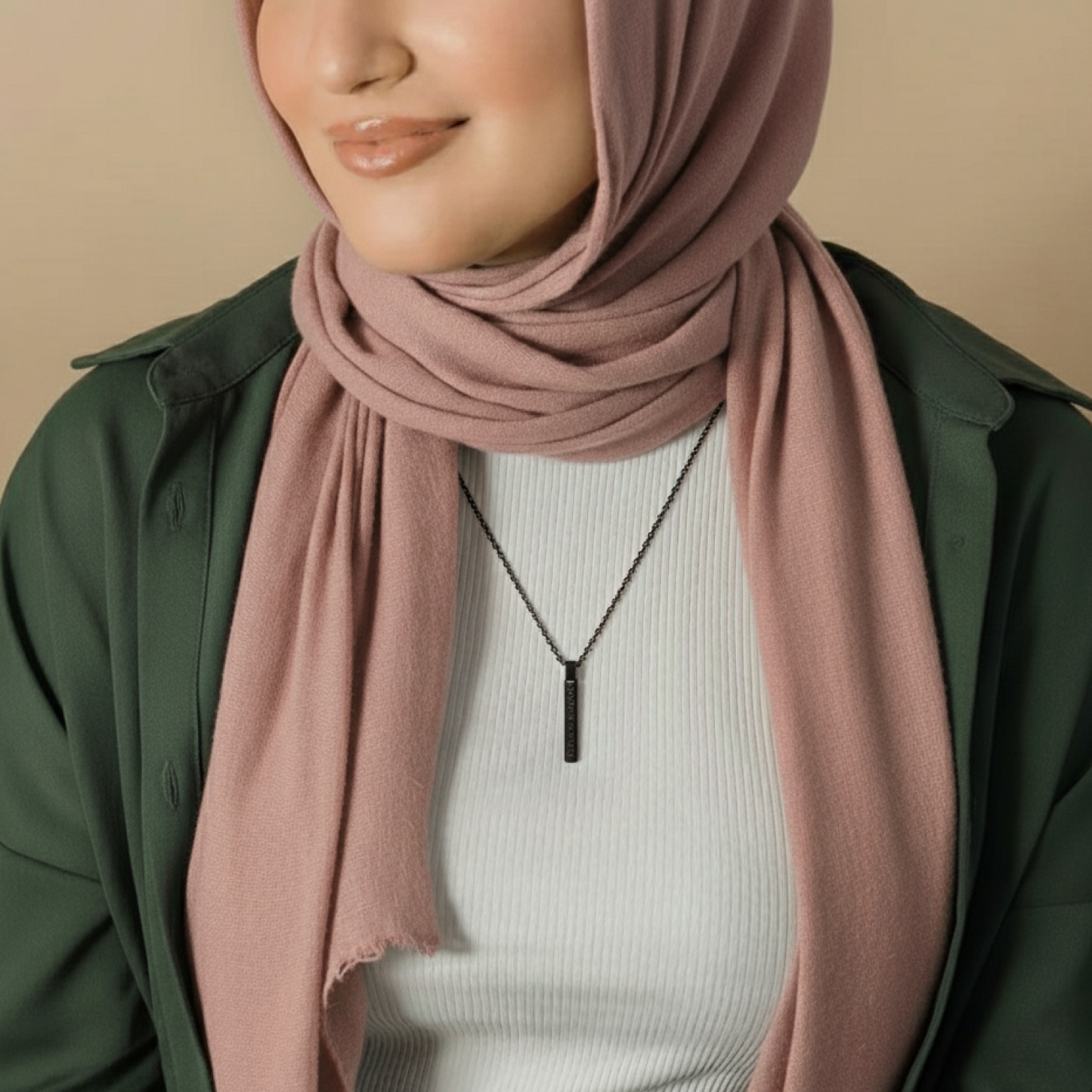 Ayatul Kursi Islamic 3D Column Bar Necklace Black Color