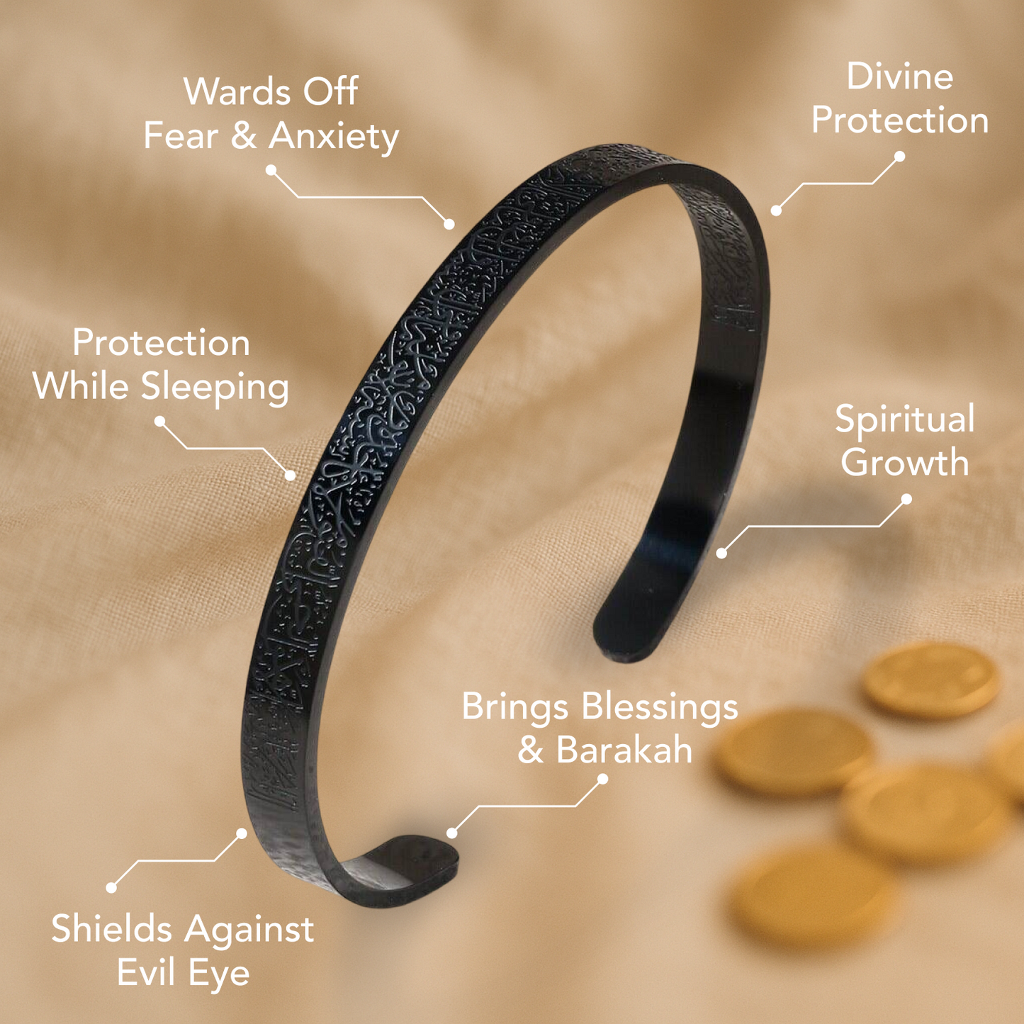 Ayatul Kursi Islamic Bracelet Black Plated