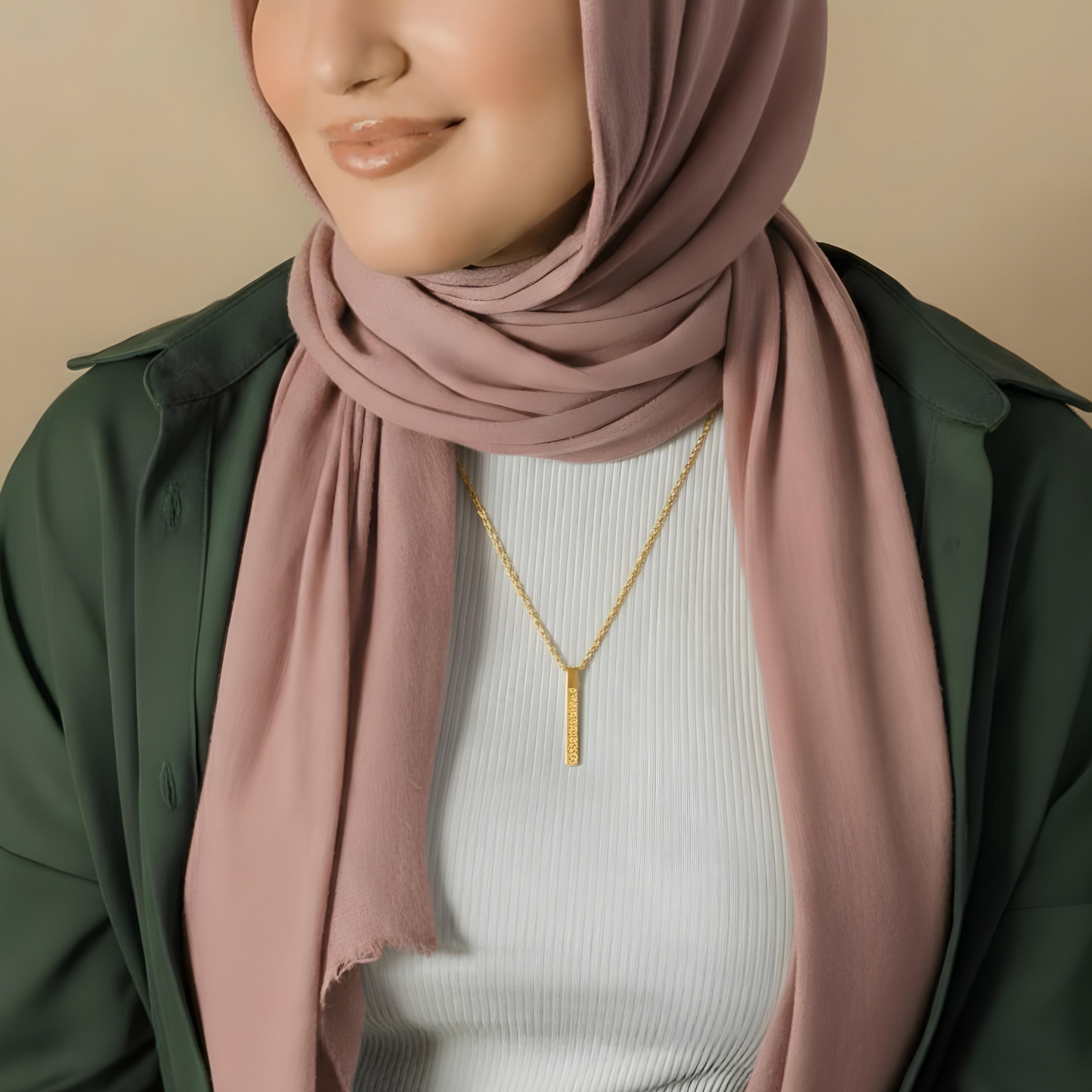 Ayatul Kursi Islamic 3D Column Bar Necklace Gold Plated