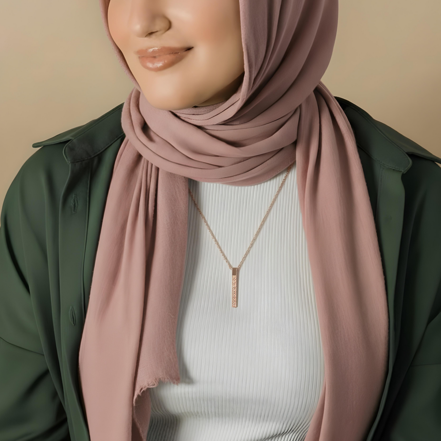 Ayatul Kursi Islamic 3D Column Bar Necklace Rose Gold Plated