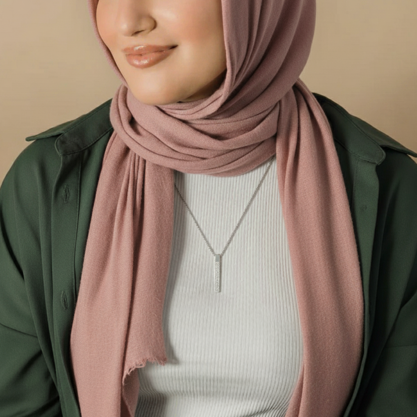 Ayatul Kursi Islamic 3D Column Bar Necklace Silver Plated