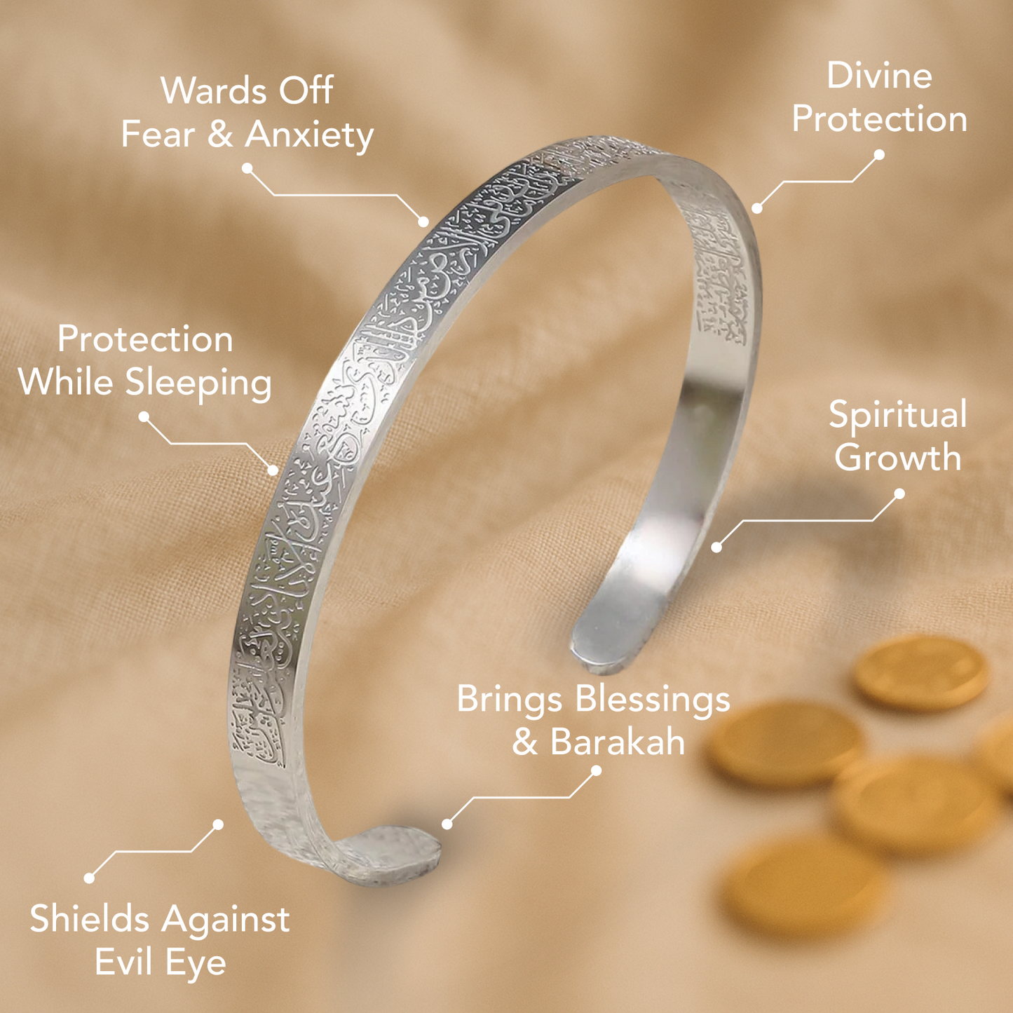 Ayatul Kursi Islamic Bracelet Silver Plated Color