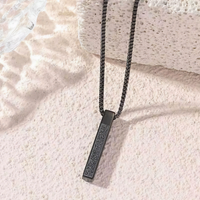 Black Ayatul Kursi Islamic 3D Column Bar Necklace Black Color