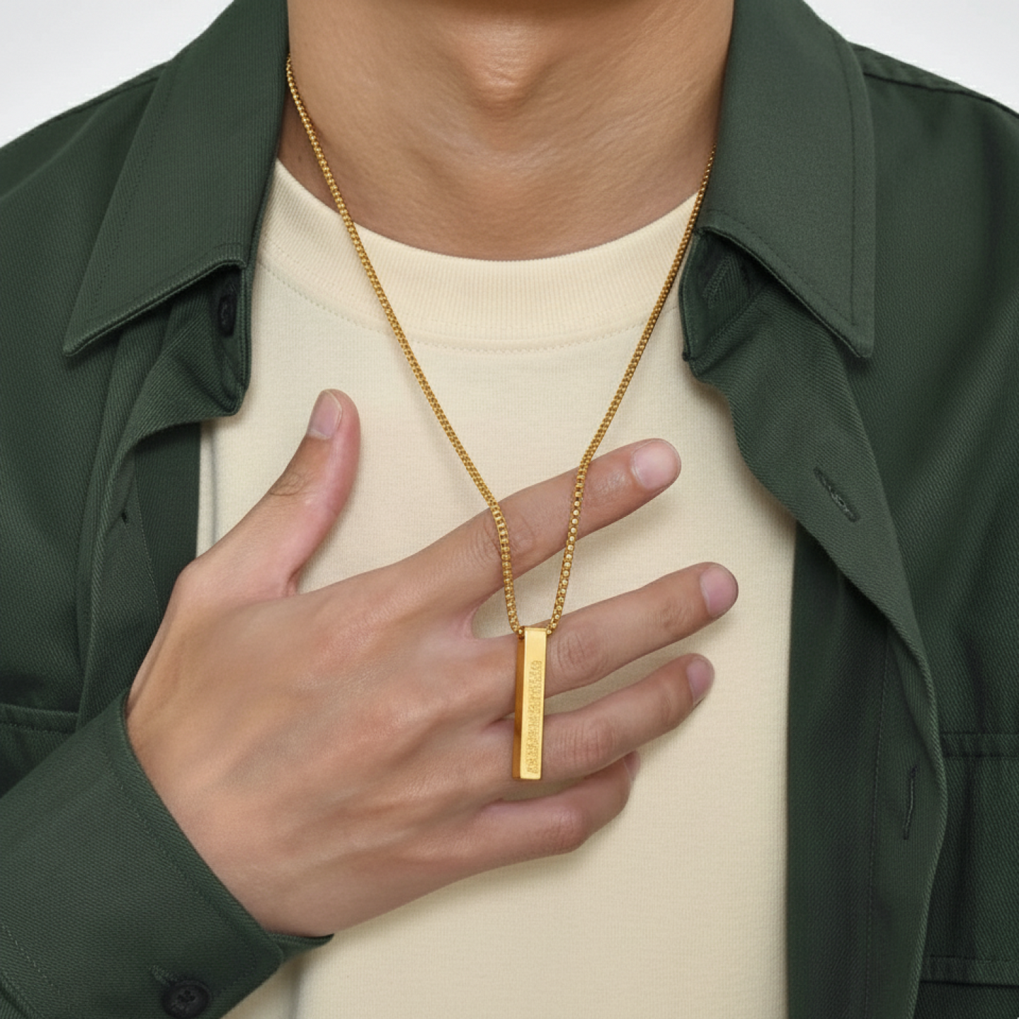 Ayatul Kursi Islamic 3D Column Bar Necklace Gold Plated